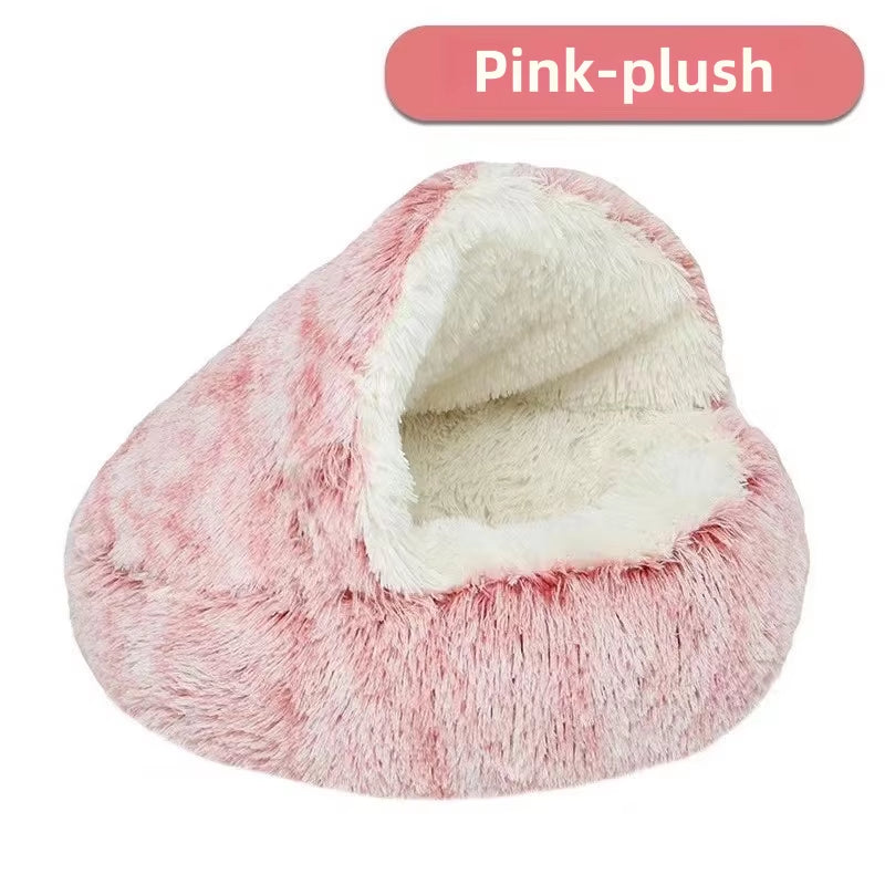 Autumn and Winter Soft Plush Pet Bed and Pet Bed Winter Warm and Cold Plush Comforter Nest Shell Cat Nest Semi-Enclosed Cat Nest